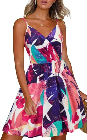 Newshows Women's Summer Dress 2025 Spaghetti Strap Sleeveless V Neck Casual Swing Sundress with Pockets
