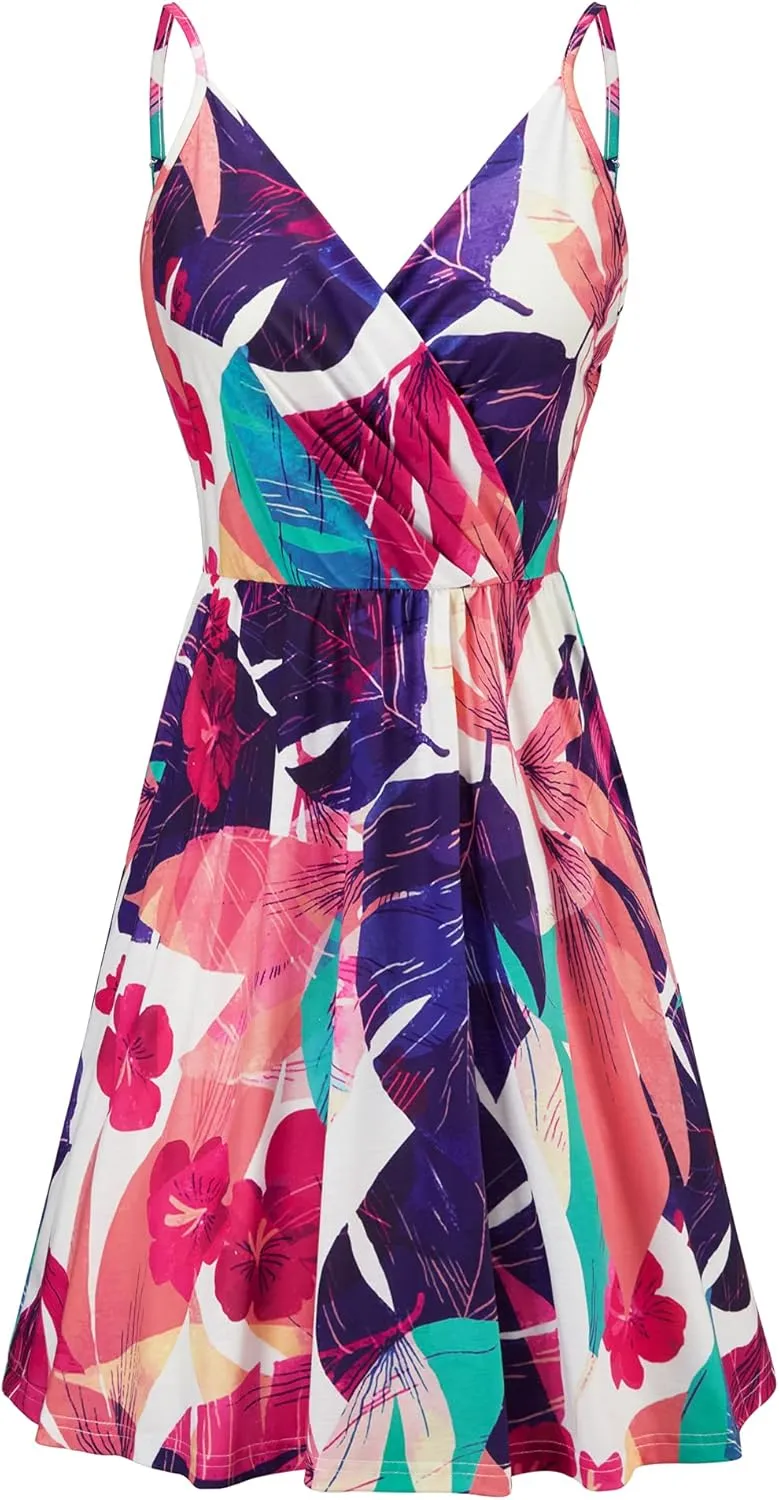 Newshows Women's Summer Dress 2025 Spaghetti Strap Sleeveless V Neck Casual Swing Sundress with Pockets
