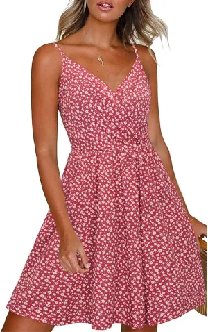 Newshows Women's Summer Dress 2025 Spaghetti Strap Sleeveless V Neck Casual Swing Sundress with Pockets