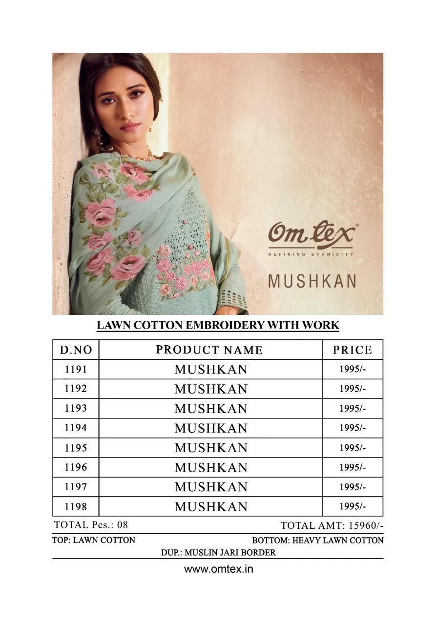 Omtex Presents Mushkan Pure Lawn Cotton Casual Wear Salwar Suits