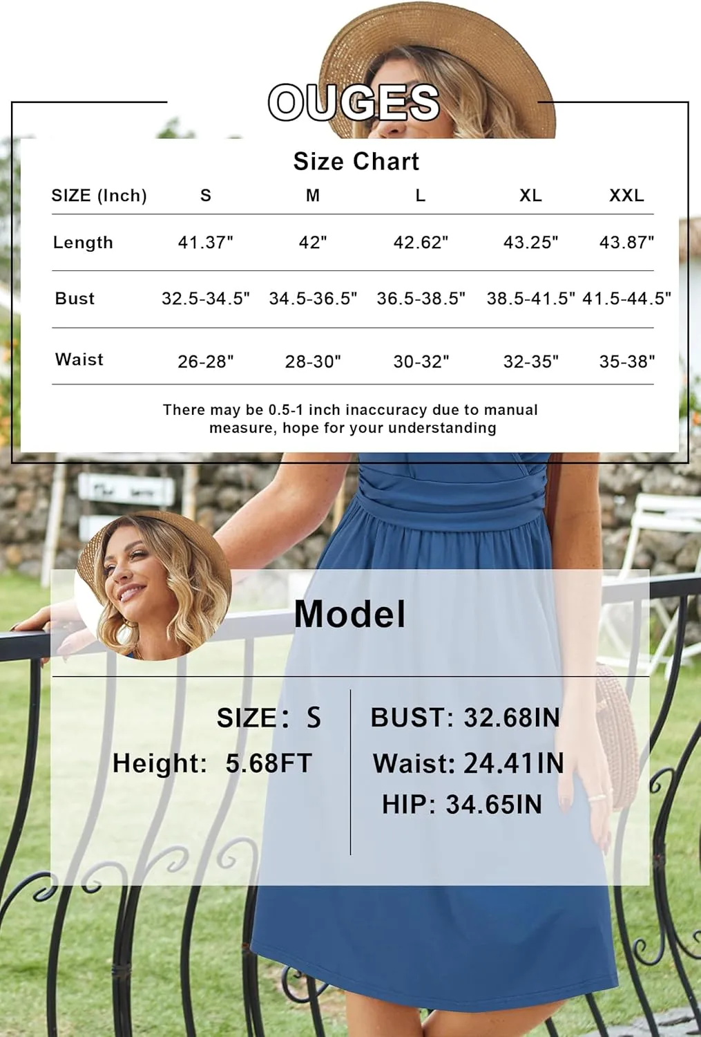 OUGES Women's Summer Short Sleeve V-Neck Floral Short Party Dress with Pockets