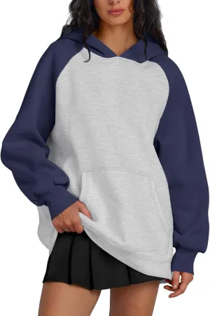 Oversized Hoodies Pullover for Women Casual Long Sleeve Fleece Athletic Polo Tops Fashion Solid Color Y2k Sweatshirts
