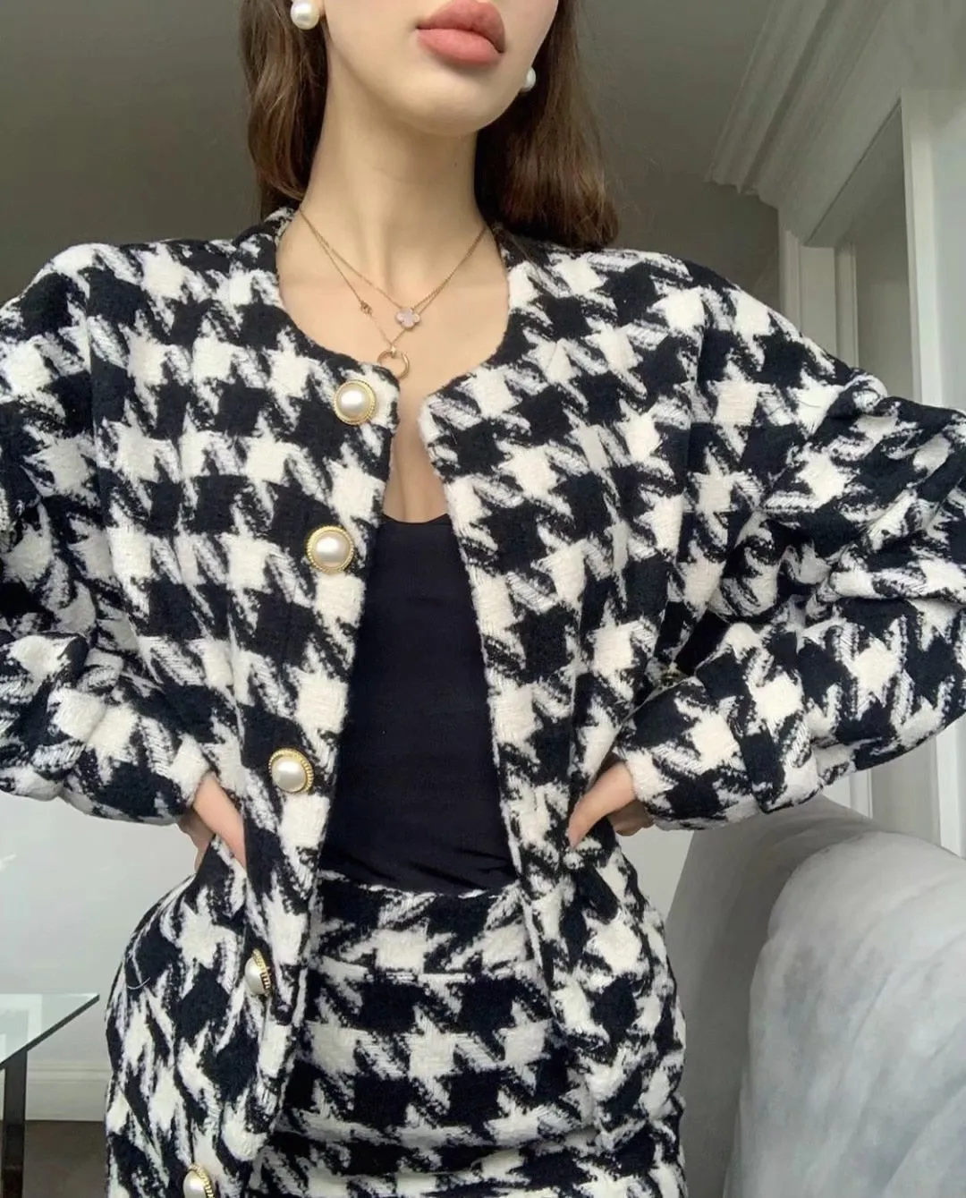 Plaid Kostuum - Dames - Stijlvolle en Comfortabele Wollen Mix met Slim Fit Pasvorm