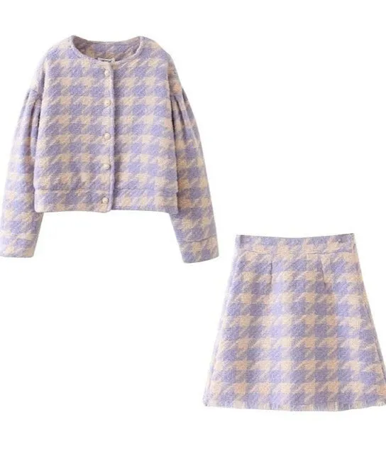 Plaid Kostuum - Dames - Stijlvolle en Comfortabele Wollen Mix met Slim Fit Pasvorm