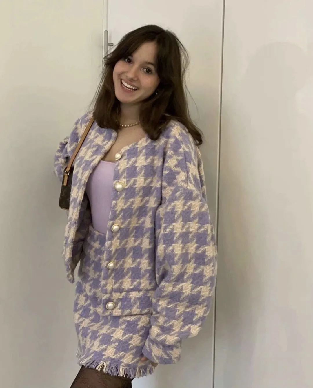 Plaid Kostuum - Dames - Stijlvolle en Comfortabele Wollen Mix met Slim Fit Pasvorm