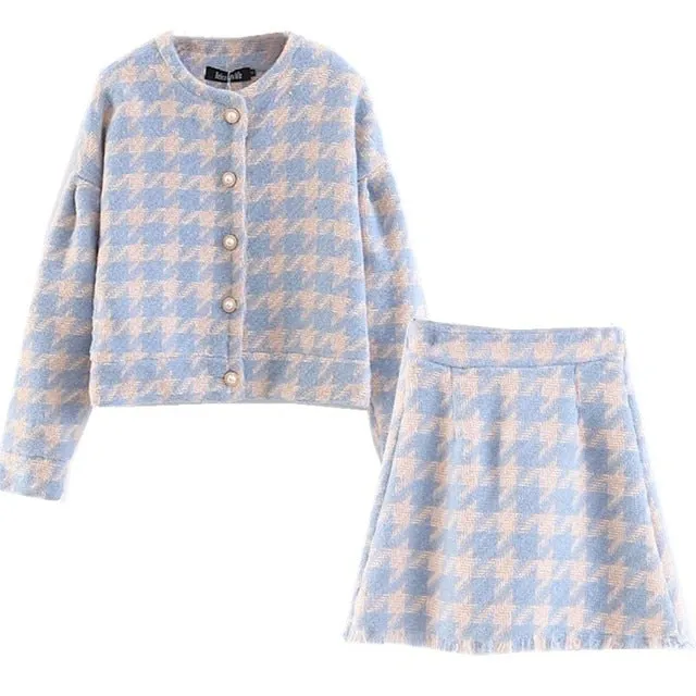 Plaid Kostuum - Dames - Stijlvolle en Comfortabele Wollen Mix met Slim Fit Pasvorm