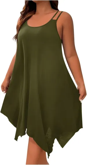 Plus Size 2025 Summer Dresses for Women Sexy Off The Shoulder Cami Dress Holiday Beach Loose Fit Dress Irregular Hem