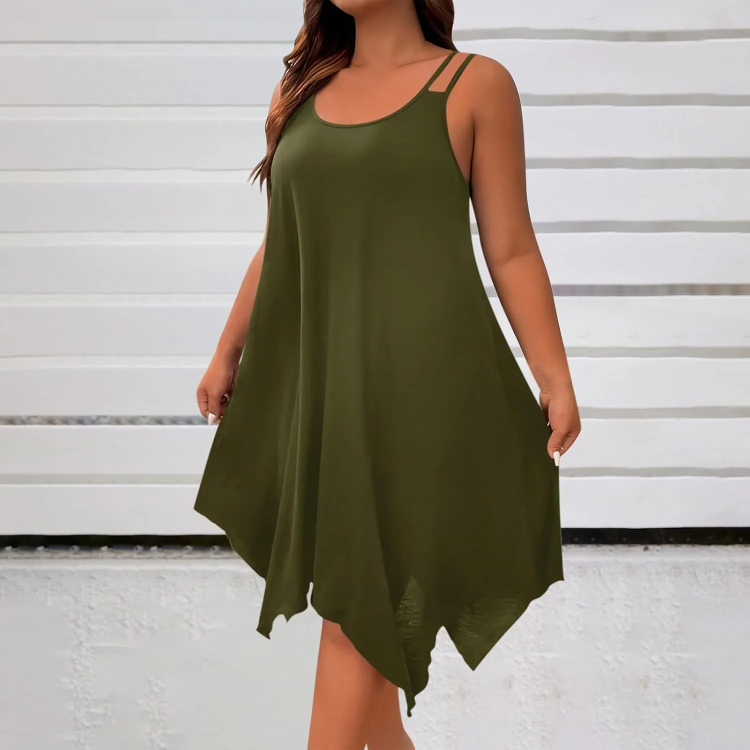 Plus Size 2025 Summer Dresses for Women Sexy Off The Shoulder Cami Dress Holiday Beach Loose Fit Dress Irregular Hem