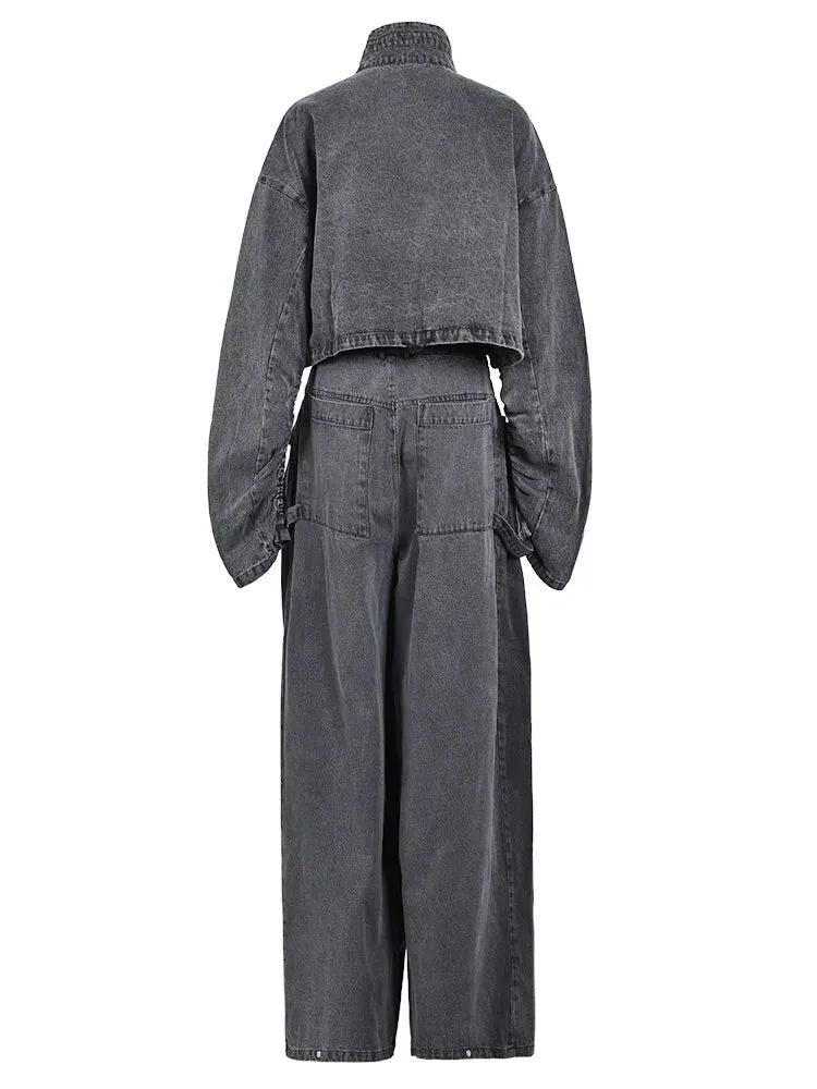 Pre Order:  Denim Sweater Wide Leg Pants Set