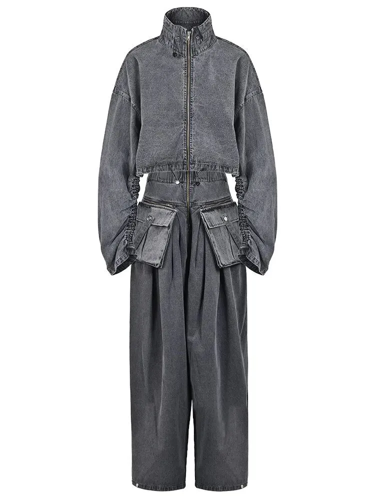 Pre Order:  Denim Sweater Wide Leg Pants Set