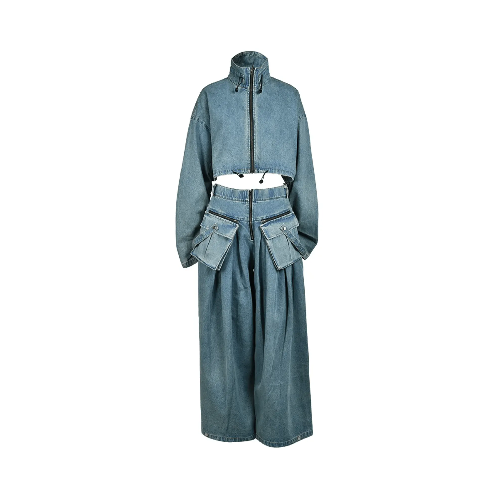 Pre Order:  Denim Sweater Wide Leg Pants Set
