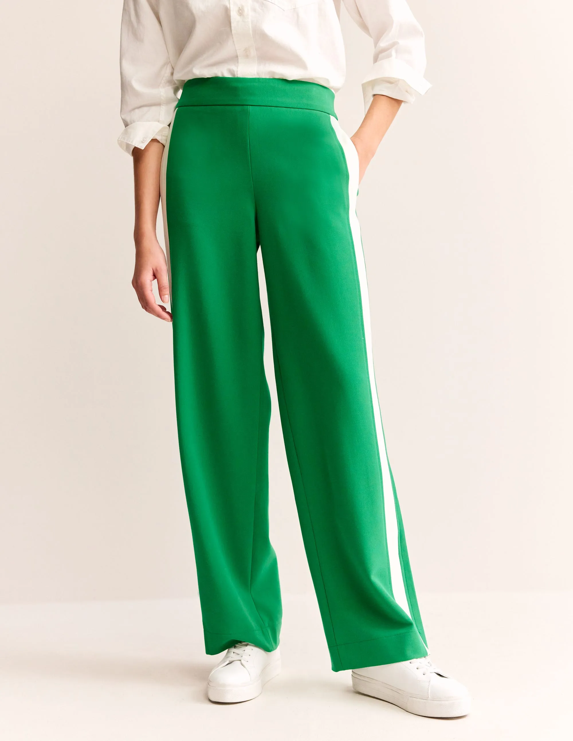 Pull On Side Stripe Trousers-Green Tambourine