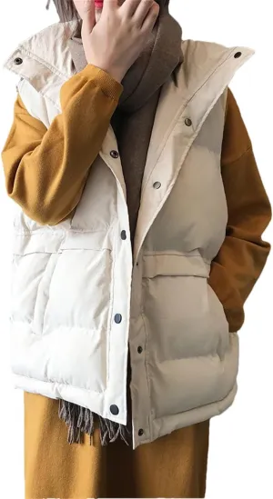 Rfmfkkg Women Solid Loose Vest Drawstring Stand Collar Long Vest Jacket Cotton Padded Warm Waistcoat