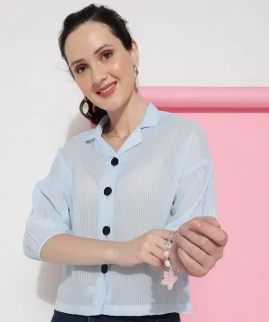 Sky Blue Plain Casual Wear Shirt For Women