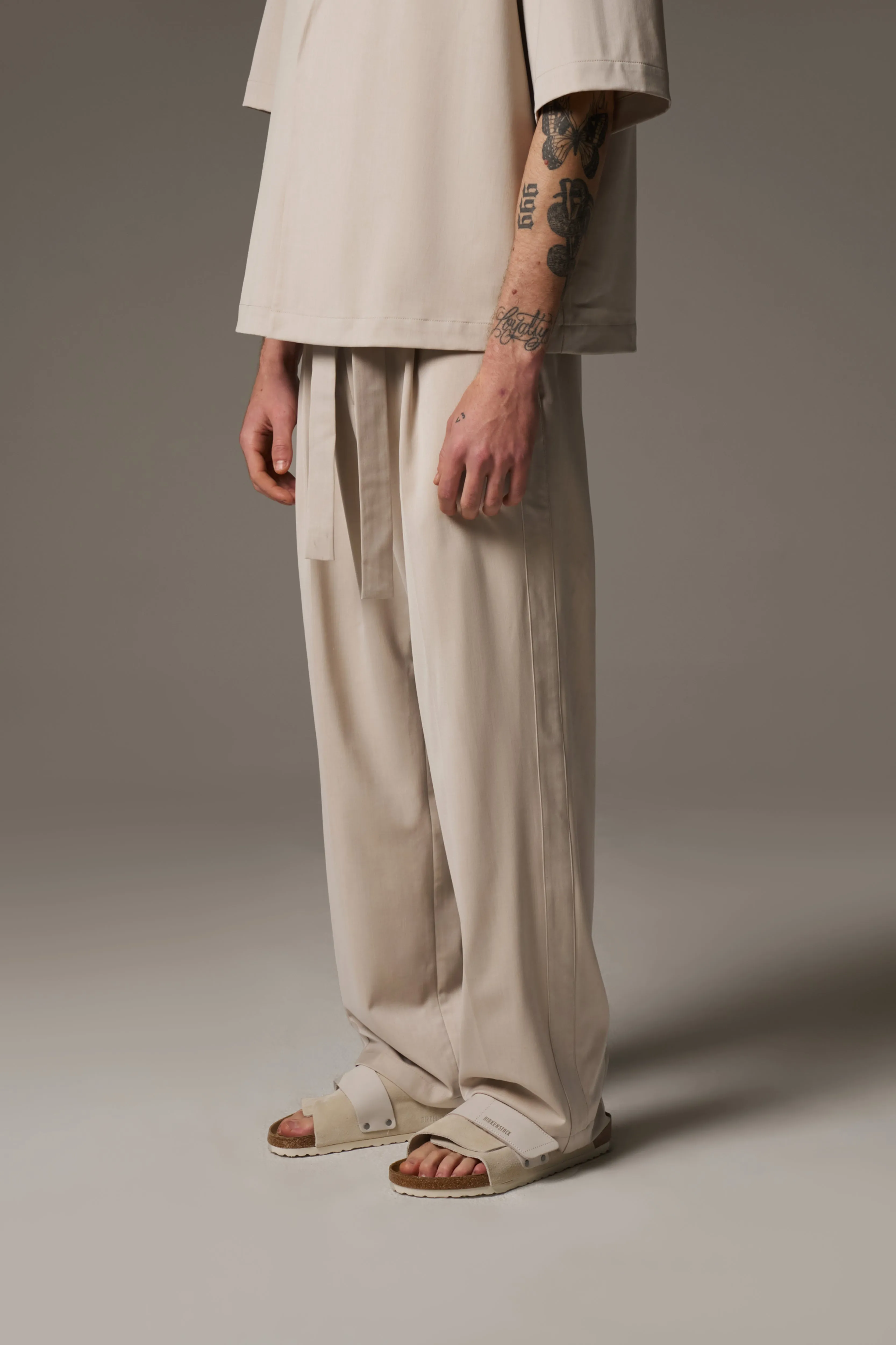 SMART TIE BELTED TROUSERS - STONE