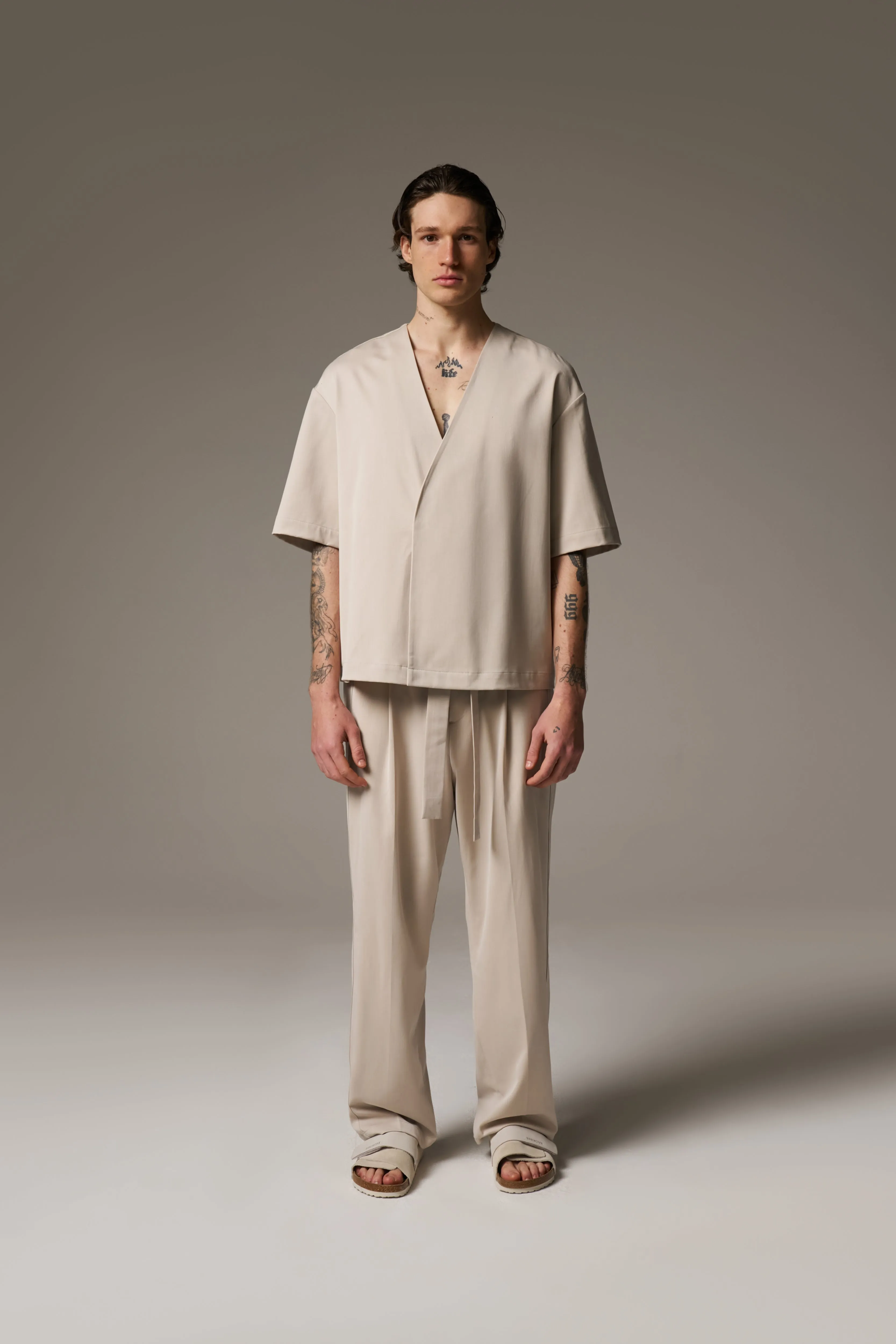 SMART TIE BELTED TROUSERS - STONE