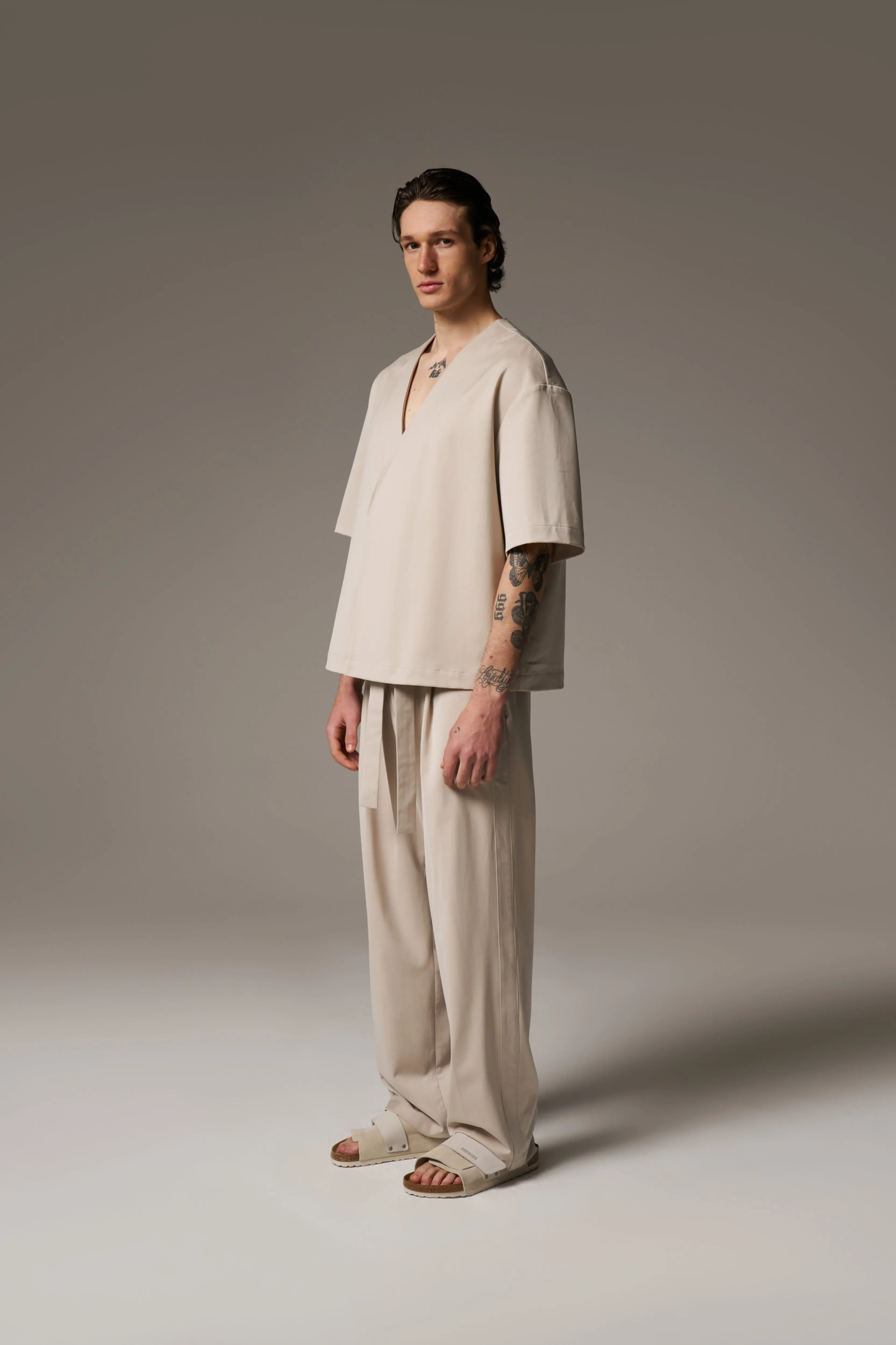 SMART TIE BELTED TROUSERS - STONE