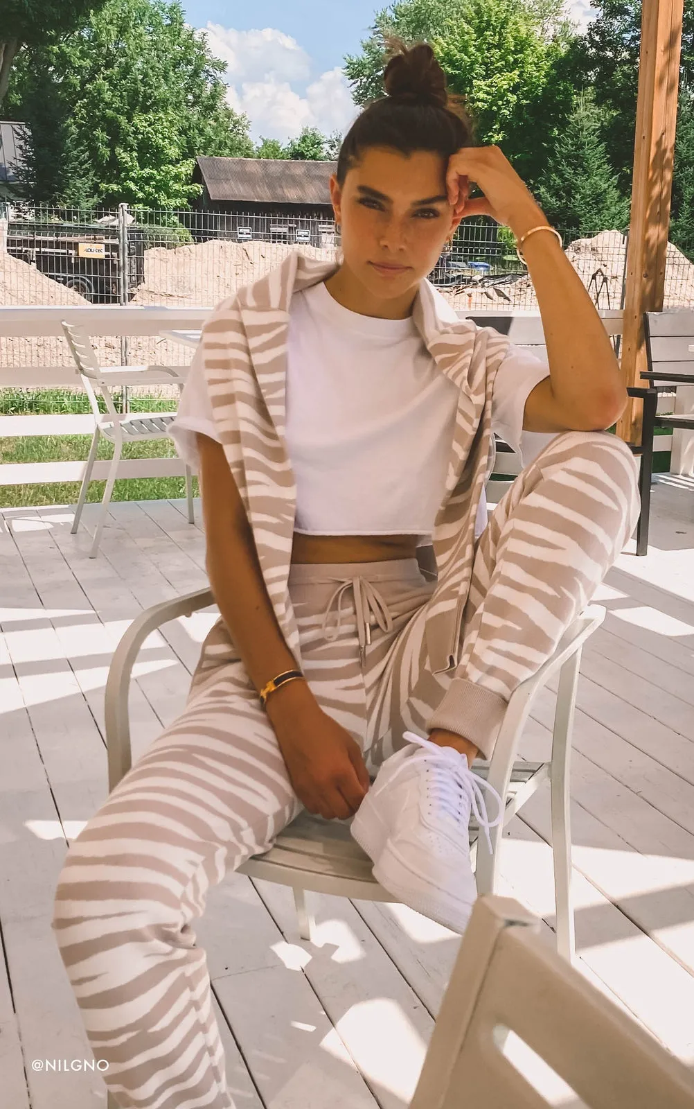 Soia & Kyo - Leila Zebra Print Hoodie in Pearl-Off White