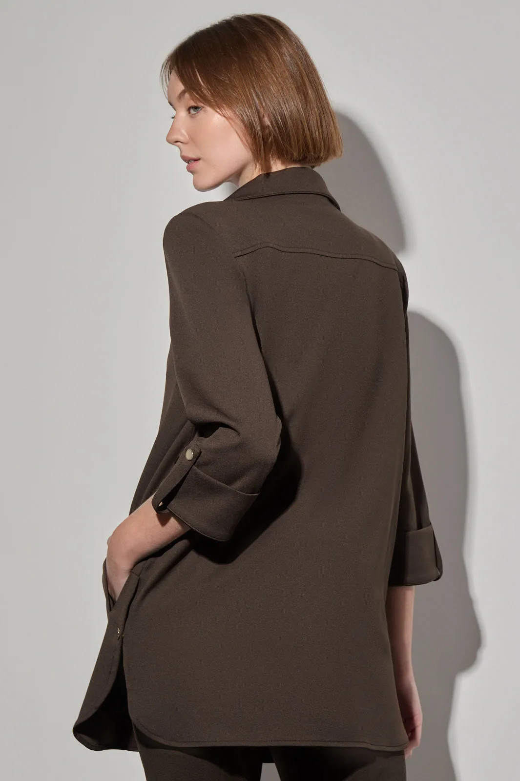 Stretch Deco Crepe Snap Detail Zip Jacket