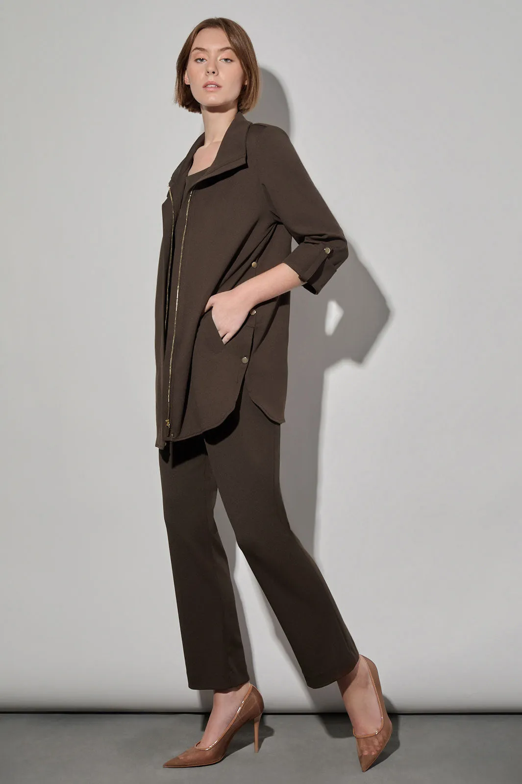 Stretch Deco Crepe Snap Detail Zip Jacket