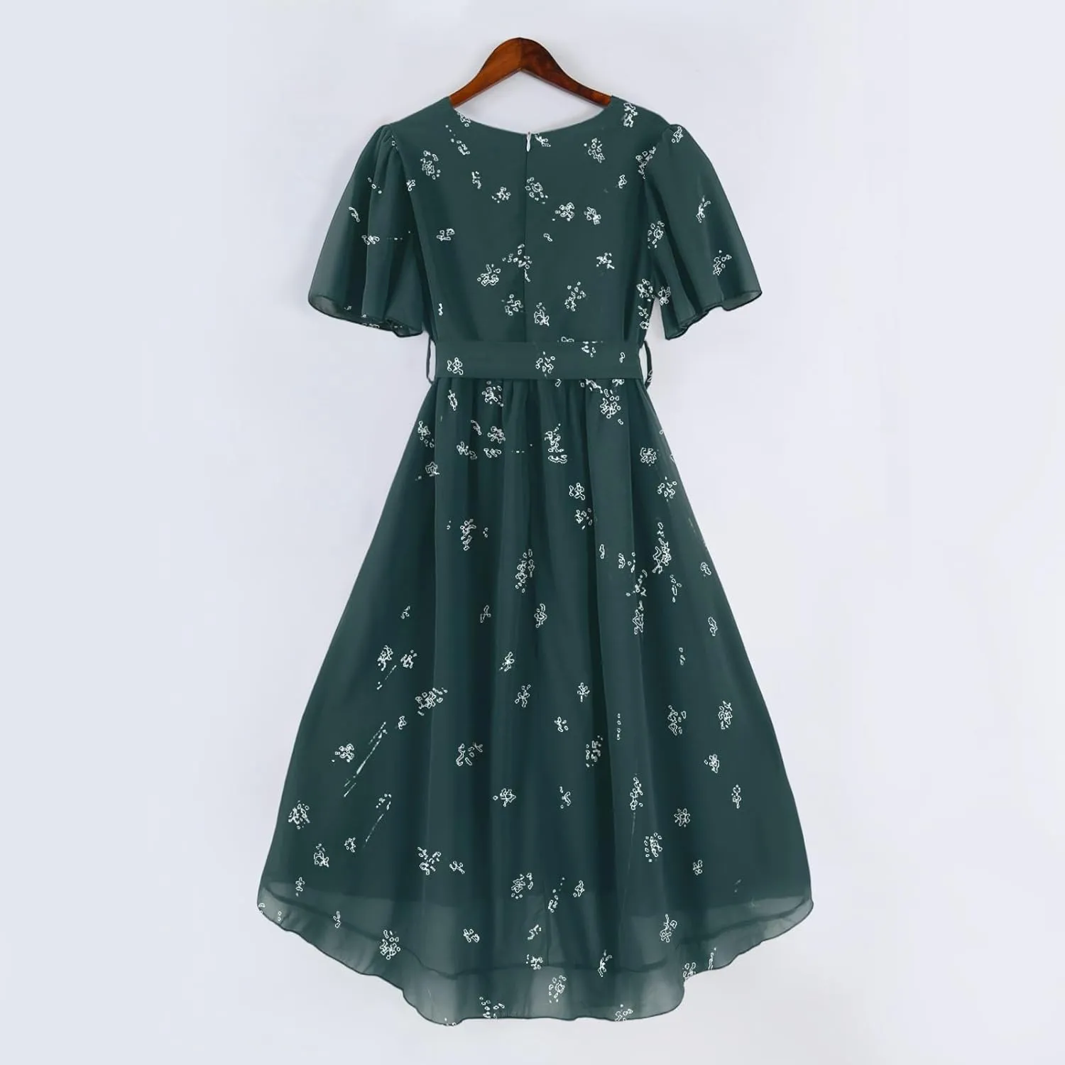 Summer Floral Chiffon Dresses for Women 2025 Midi Trendy Short Sleeve V Neck Tie Elastic Waist Flowy Swing A Line Dress