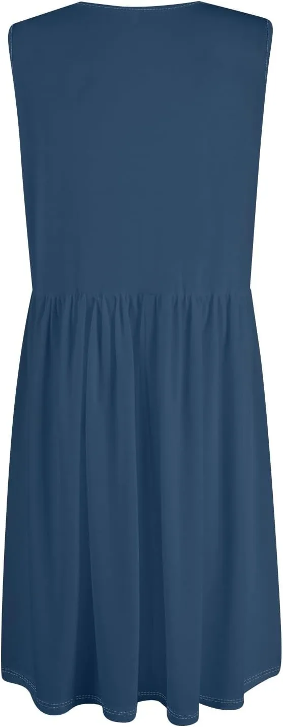 Sundresses for Women 2025 Casual Sleeveless Button V Neck Midi Dress Pleated Tank Dress with Pocket Summer Beach Outfits