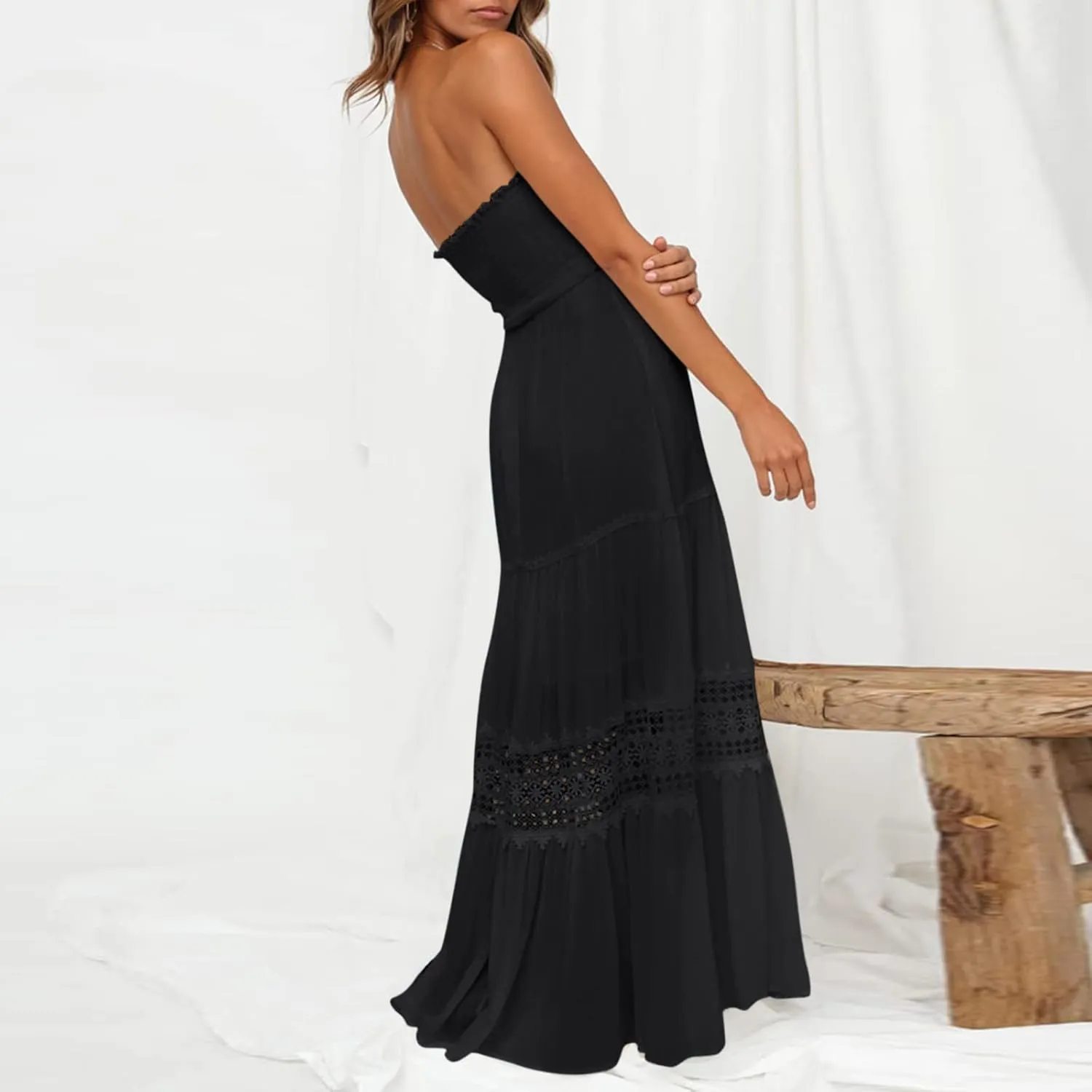 Sundresses For Women 2025 Vacation Sexy Women Summer Boho Strapless Maxi Dress Casual Sleeveless Off Shoulder Dresses