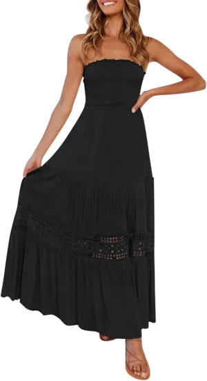 Sundresses For Women 2025 Vacation Sexy Women Summer Boho Strapless Maxi Dress Casual Sleeveless Off Shoulder Dresses