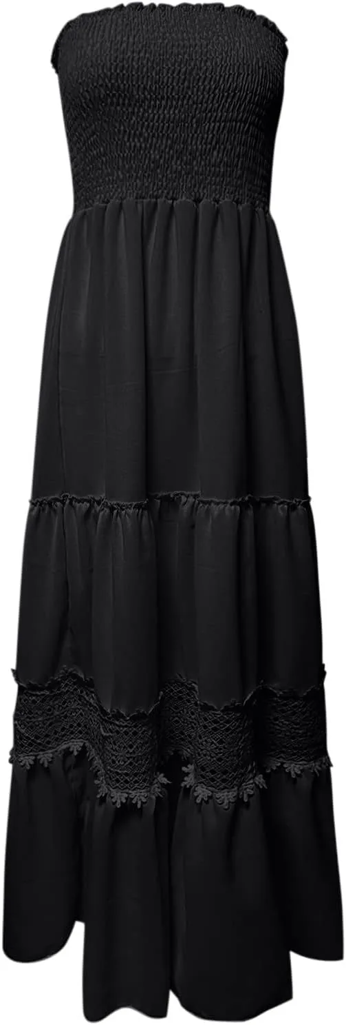 Sundresses For Women 2025 Vacation Sexy Women Summer Boho Strapless Maxi Dress Casual Sleeveless Off Shoulder Dresses