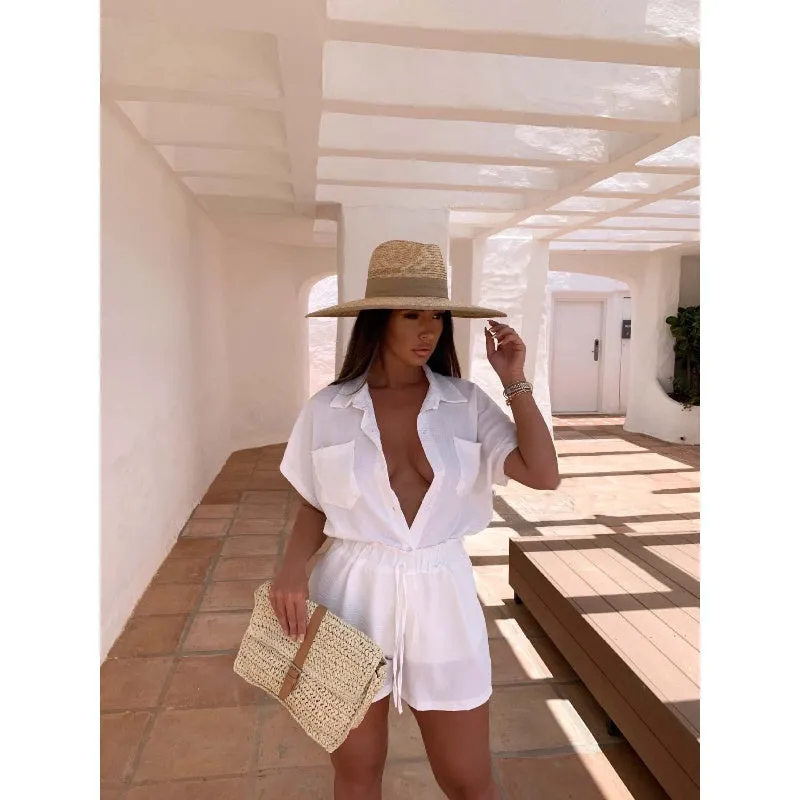 V-Neck Top & Shorts Two-Piece Set