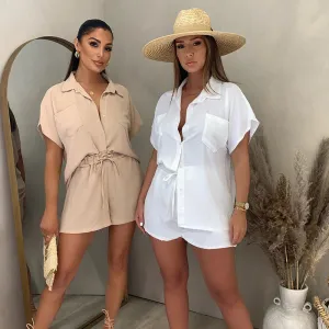 V-Neck Top & Shorts Two-Piece Set