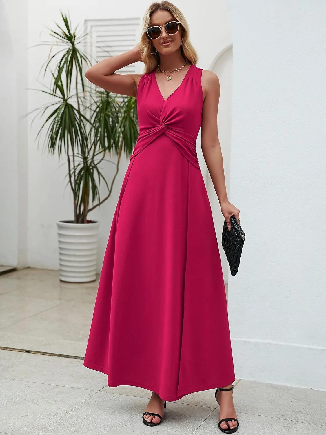 Wedding Guest Dresses for Women 2025 V Neck Formal Dresses for Women Sleeveless Evening