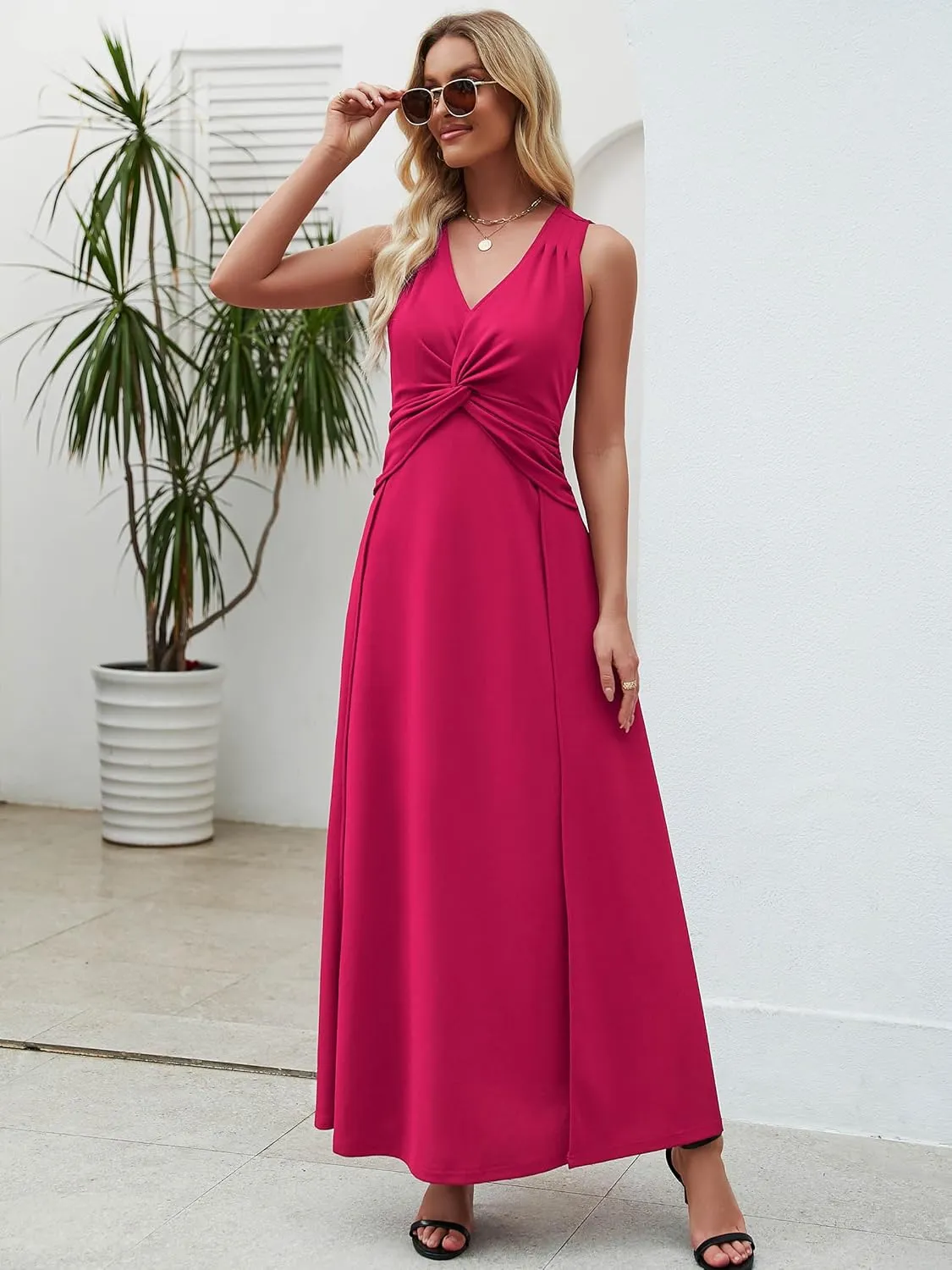 Wedding Guest Dresses for Women 2025 V Neck Formal Dresses for Women Sleeveless Evening