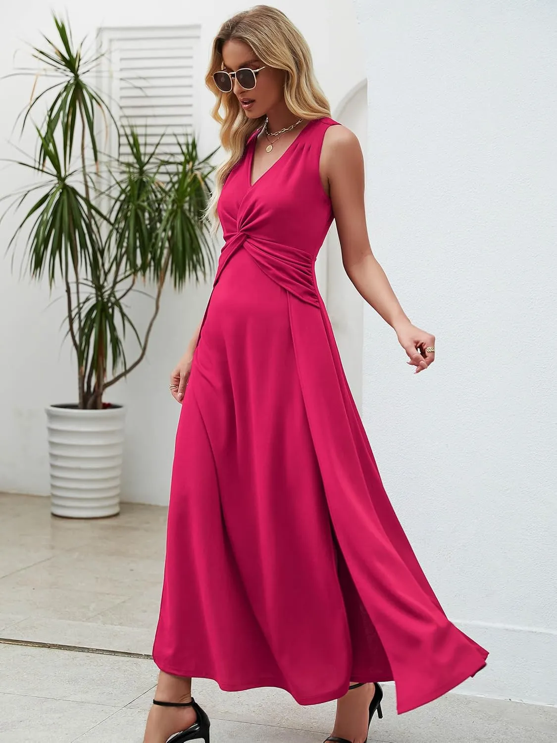 Wedding Guest Dresses for Women 2025 V Neck Formal Dresses for Women Sleeveless Evening