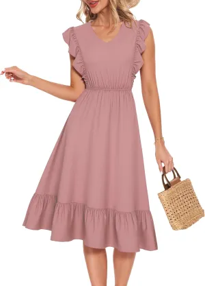 Wedtrend Women's Cocktail Dresses Ruffle Sleeve Vinatge 1940s Dresses Wedding Guest Dress Tiered Boho Dress