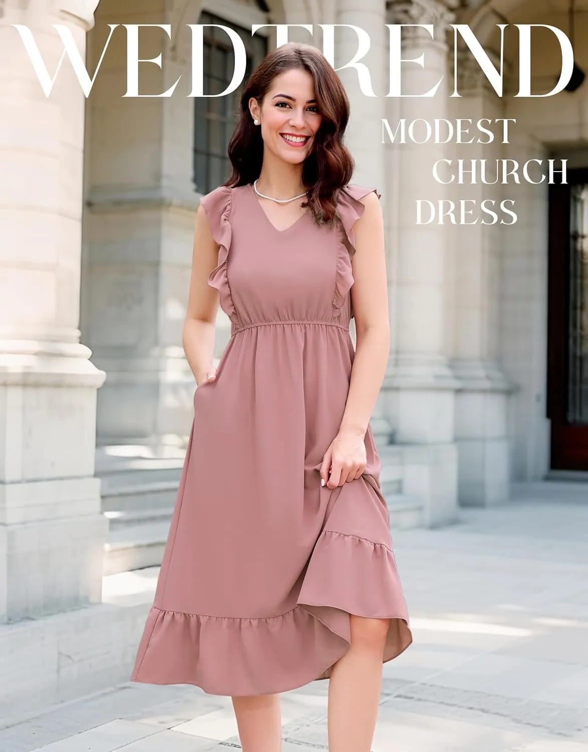 Wedtrend Women's Cocktail Dresses Ruffle Sleeve Vinatge 1940s Dresses Wedding Guest Dress Tiered Boho Dress