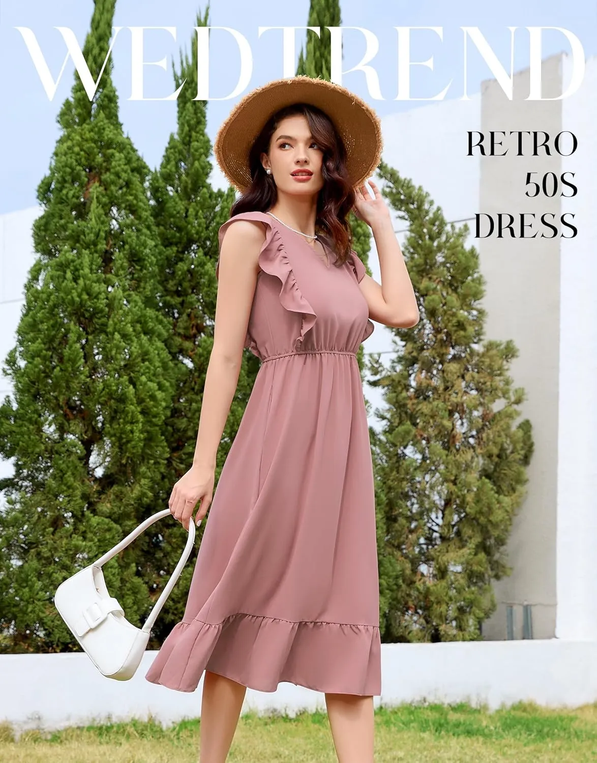 Wedtrend Women's Cocktail Dresses Ruffle Sleeve Vinatge 1940s Dresses Wedding Guest Dress Tiered Boho Dress