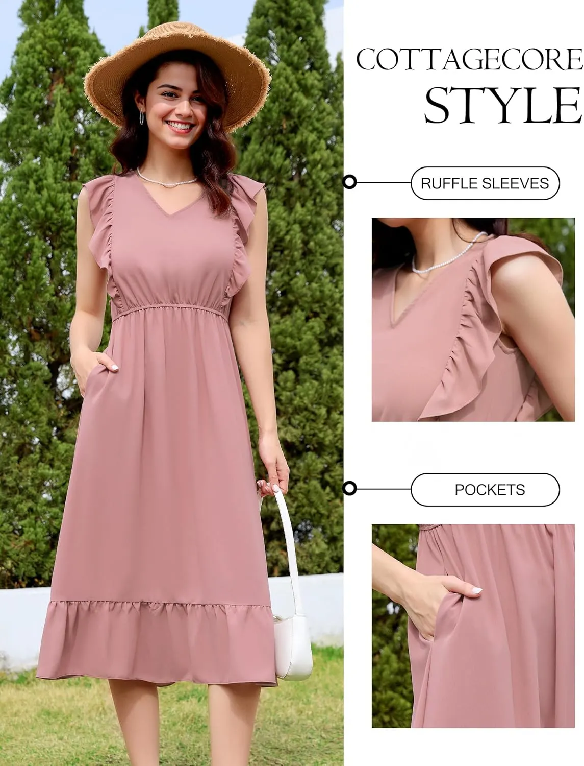 Wedtrend Women's Cocktail Dresses Ruffle Sleeve Vinatge 1940s Dresses Wedding Guest Dress Tiered Boho Dress