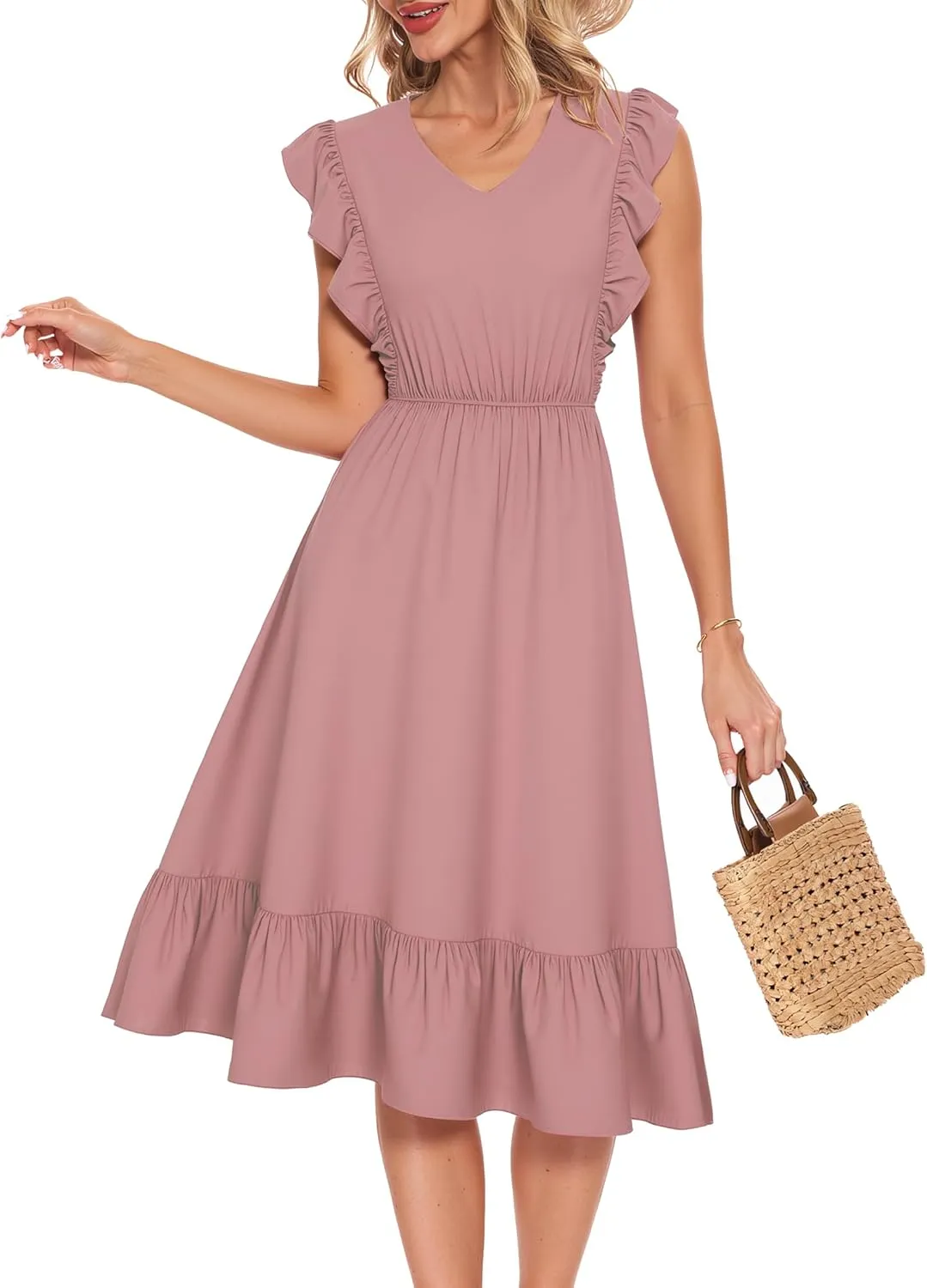 Wedtrend Women's Cocktail Dresses Ruffle Sleeve Vinatge 1940s Dresses Wedding Guest Dress Tiered Boho Dress