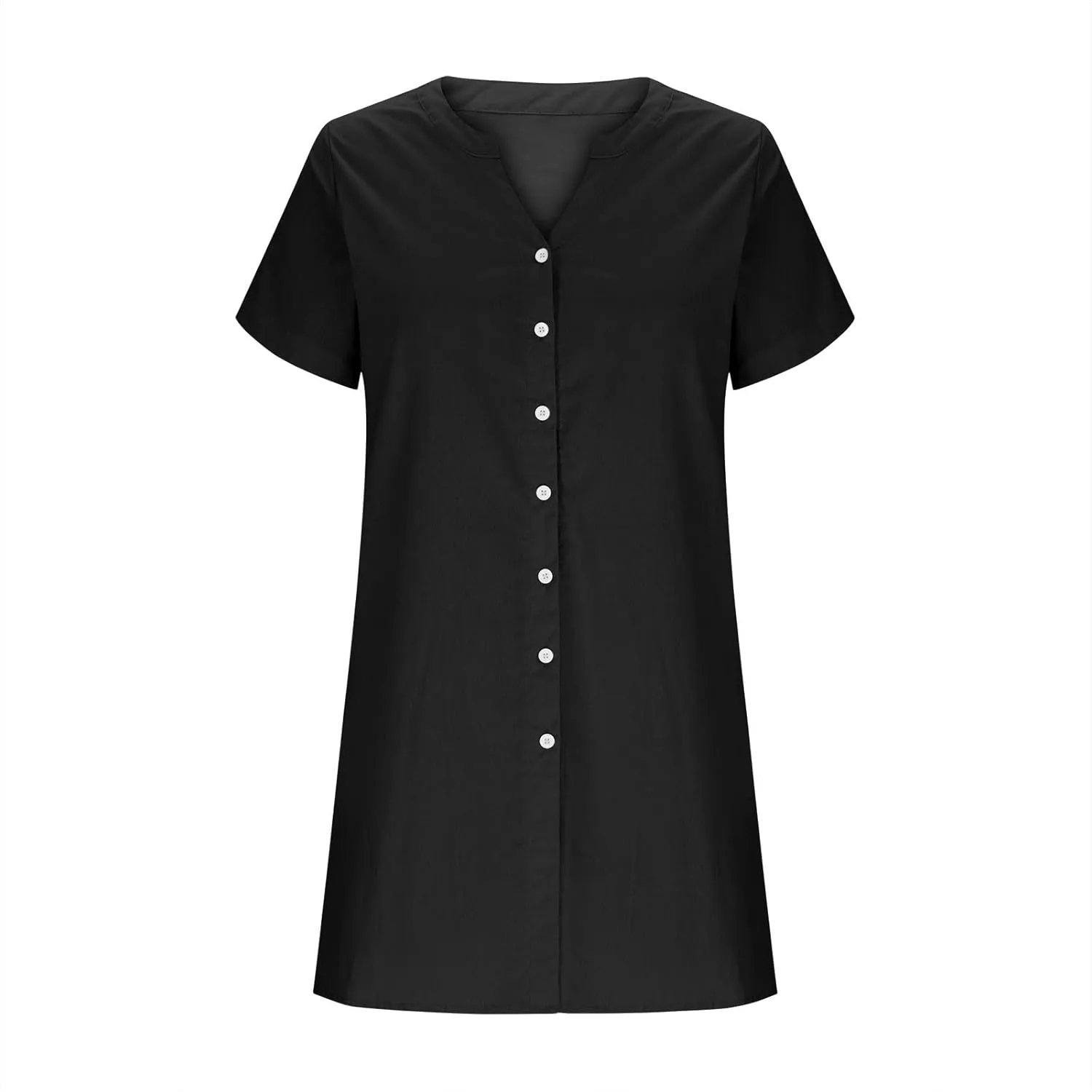 Women Button Down T Shirt Dress 2025 V-Neck Short Sleeve Mini Dress Business Casual Work Shift Dresses with Pockets