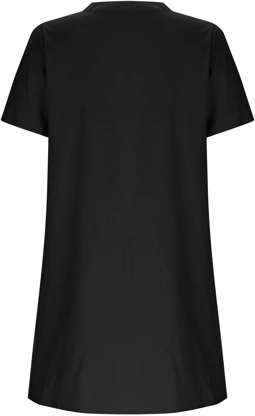 Women Button Down T Shirt Dress 2025 V-Neck Short Sleeve Mini Dress Business Casual Work Shift Dresses with Pockets