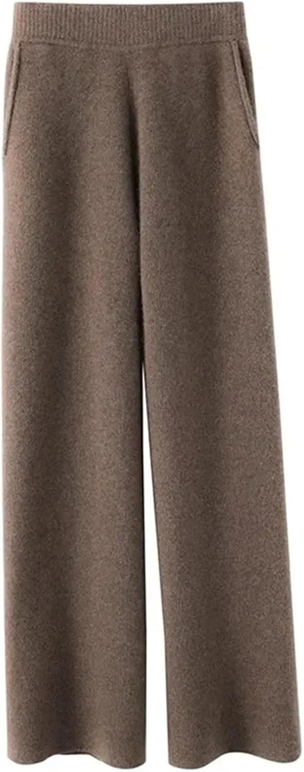 Women Cashmere Pant Autumn Winter Ladies Fashion Wide Leg Trousers Female Casual High Waist Wool Straight Pants