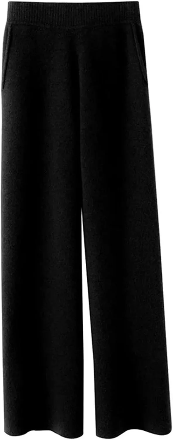 Women Cashmere Pant Autumn Winter Ladies Fashion Wide Leg Trousers Female Casual High Waist Wool Straight Pants