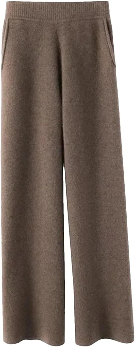 Women Cashmere Pant Autumn Winter Ladies Fashion Wide Leg Trousers Female Casual High Waist Wool Straight Pants