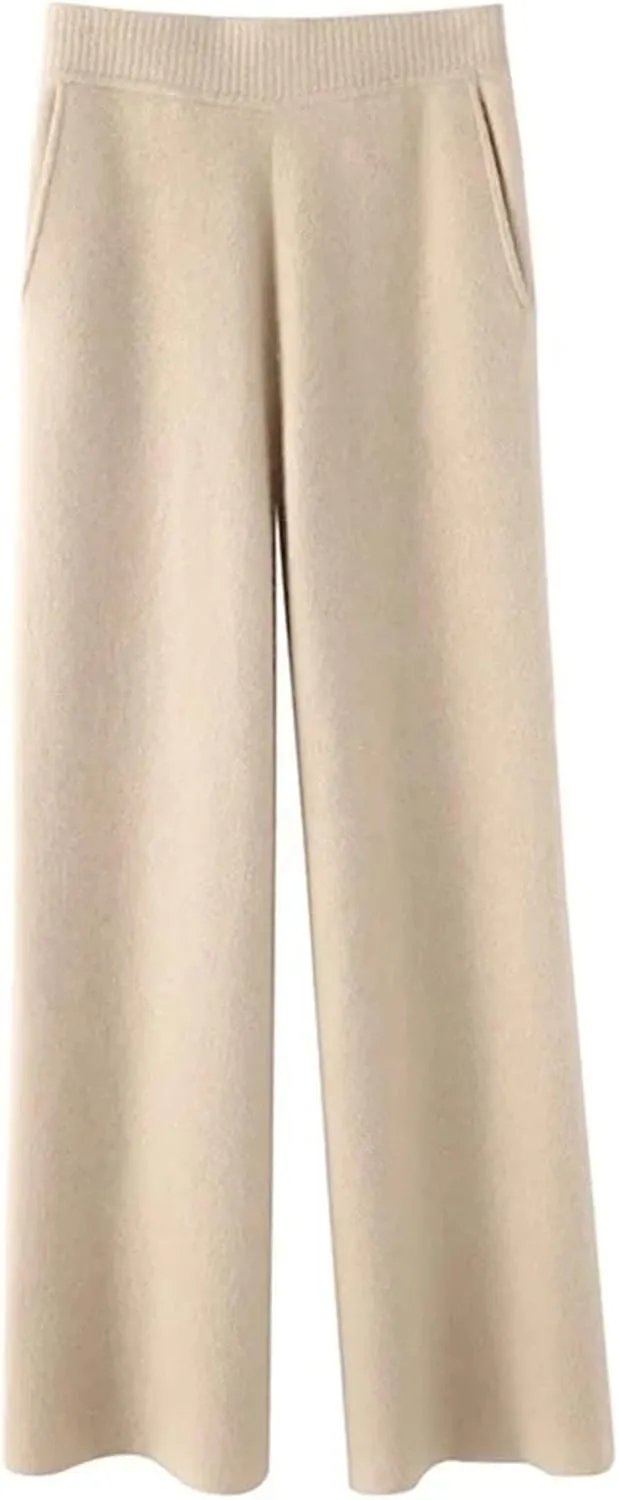 Women Cashmere Pant Autumn Winter Ladies Fashion Wide Leg Trousers Female Casual High Waist Wool Straight Pants