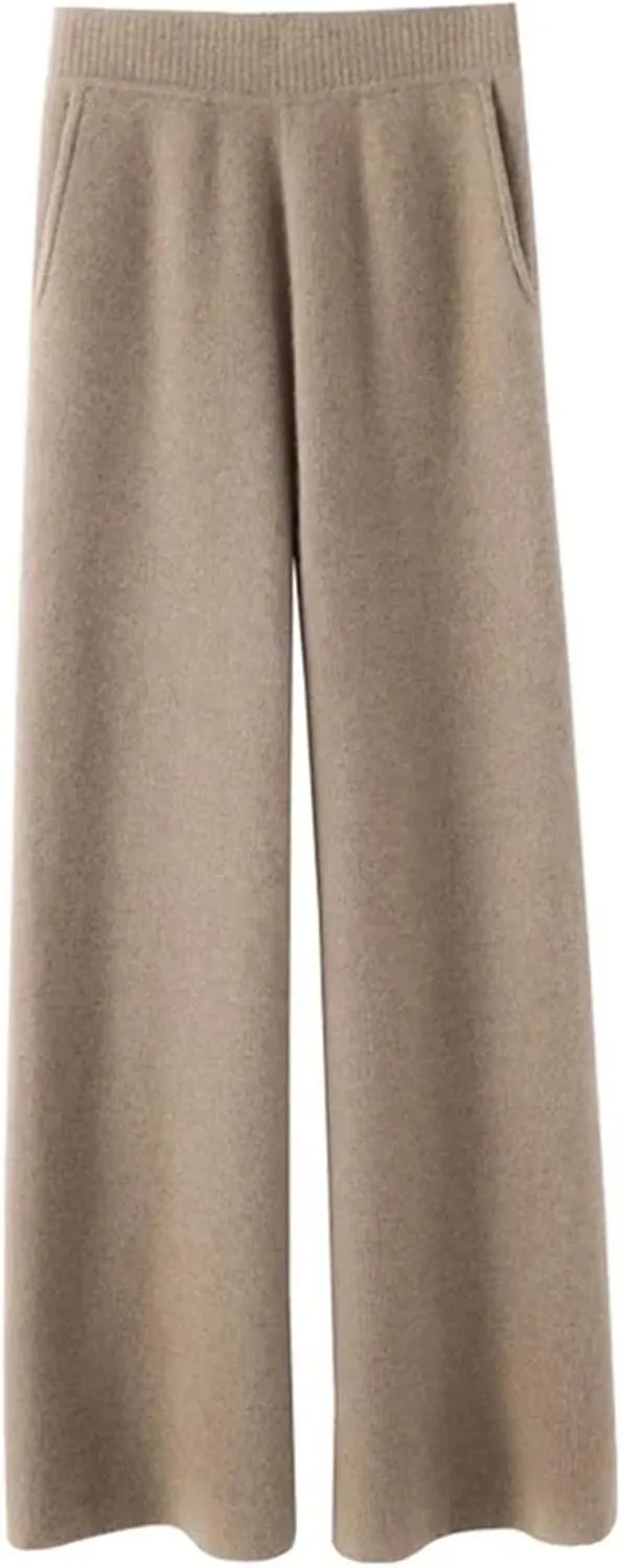 Women Cashmere Pant Autumn Winter Ladies Fashion Wide Leg Trousers Female Casual High Waist Wool Straight Pants