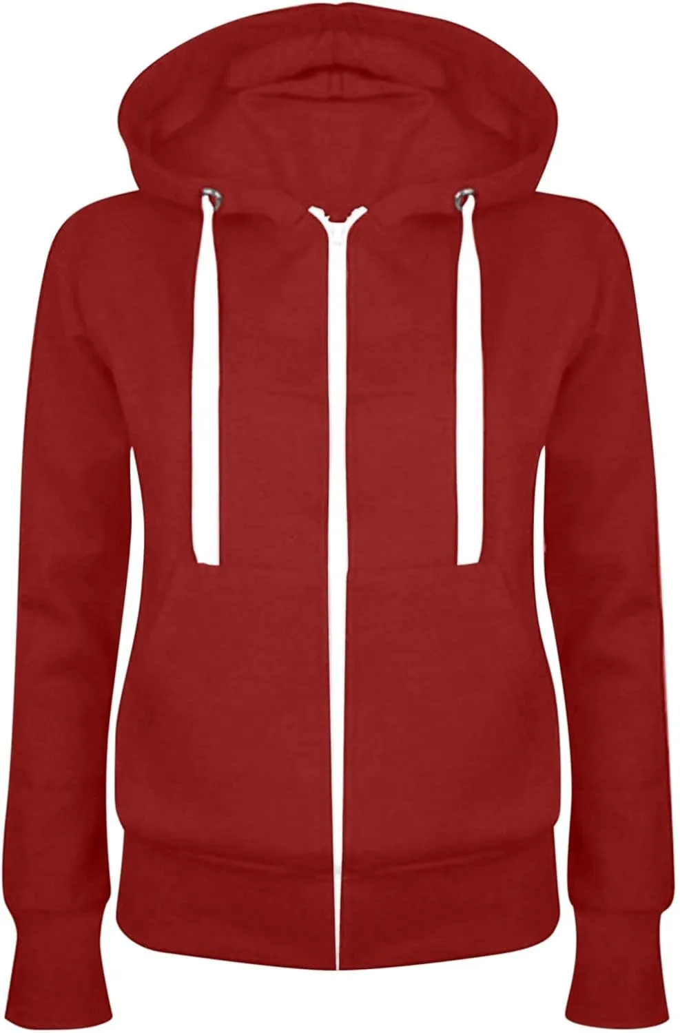 Women Casual Slim Hoodie Zip Fleece Sweatshirts Solid Color Athletic Pullover Tops with Pockets Fall Sweater Coat