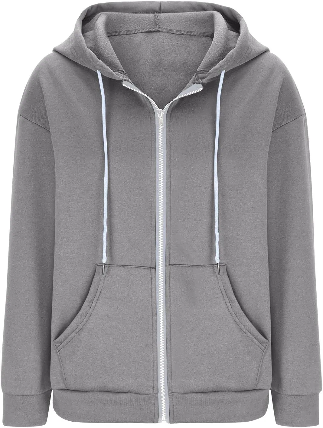 Women Fall Oversized Hoodies Solid Color Sweatshirts Full-Zipper Long Sleeve Pullover Tops with Pockets