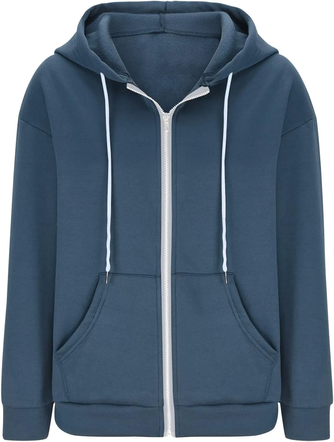 Women Fall Oversized Hoodies Solid Color Sweatshirts Full-Zipper Long Sleeve Pullover Tops with Pockets