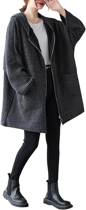 Women Oversized Zip up Loose Hoodies Pockets Autumn Winter Sweatshirt